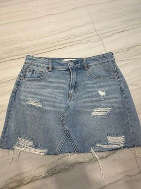 PacSun Light Blue Distressed Denim Mini Skirt